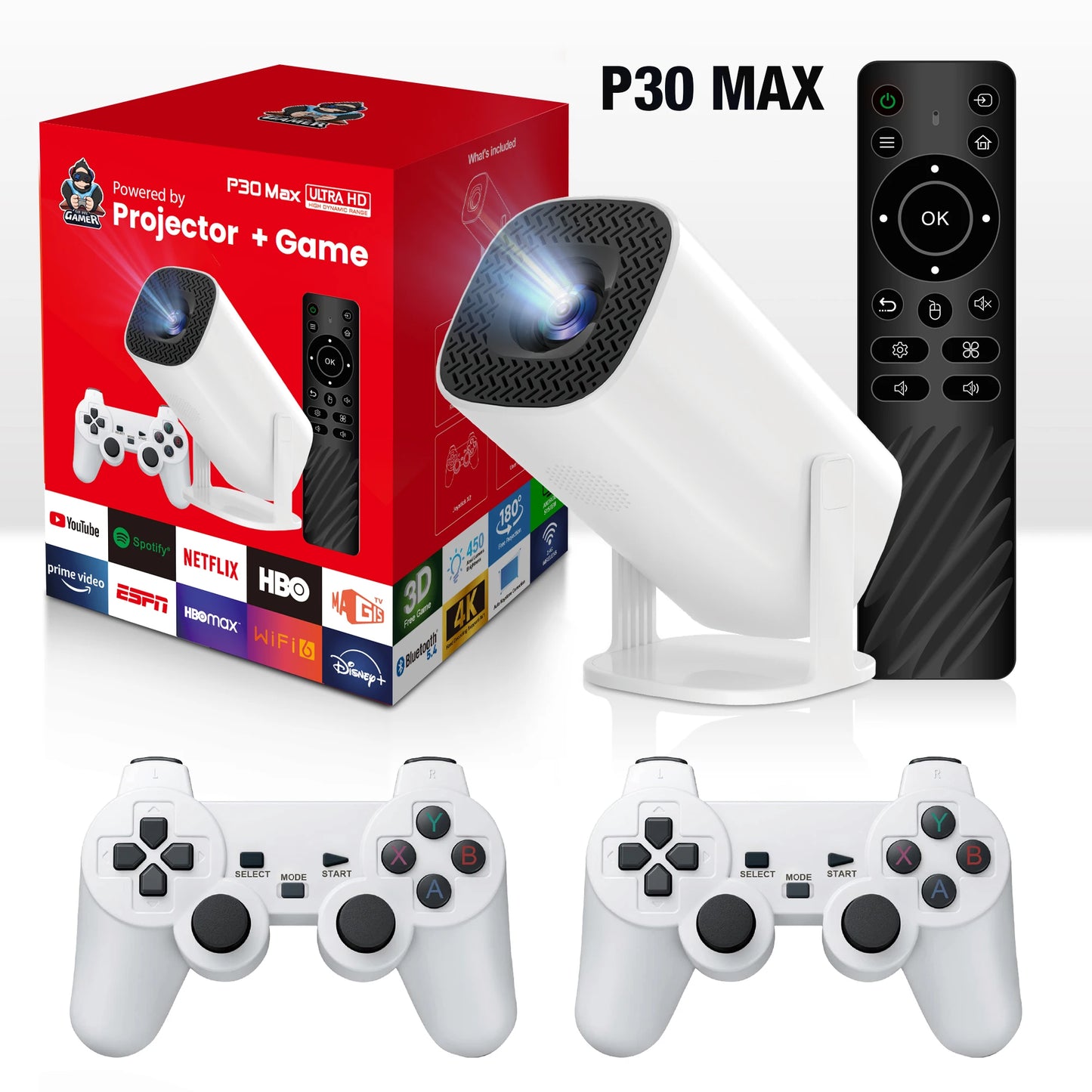 Projector Game Console P30 Max 4K 1080P Android11 Portable